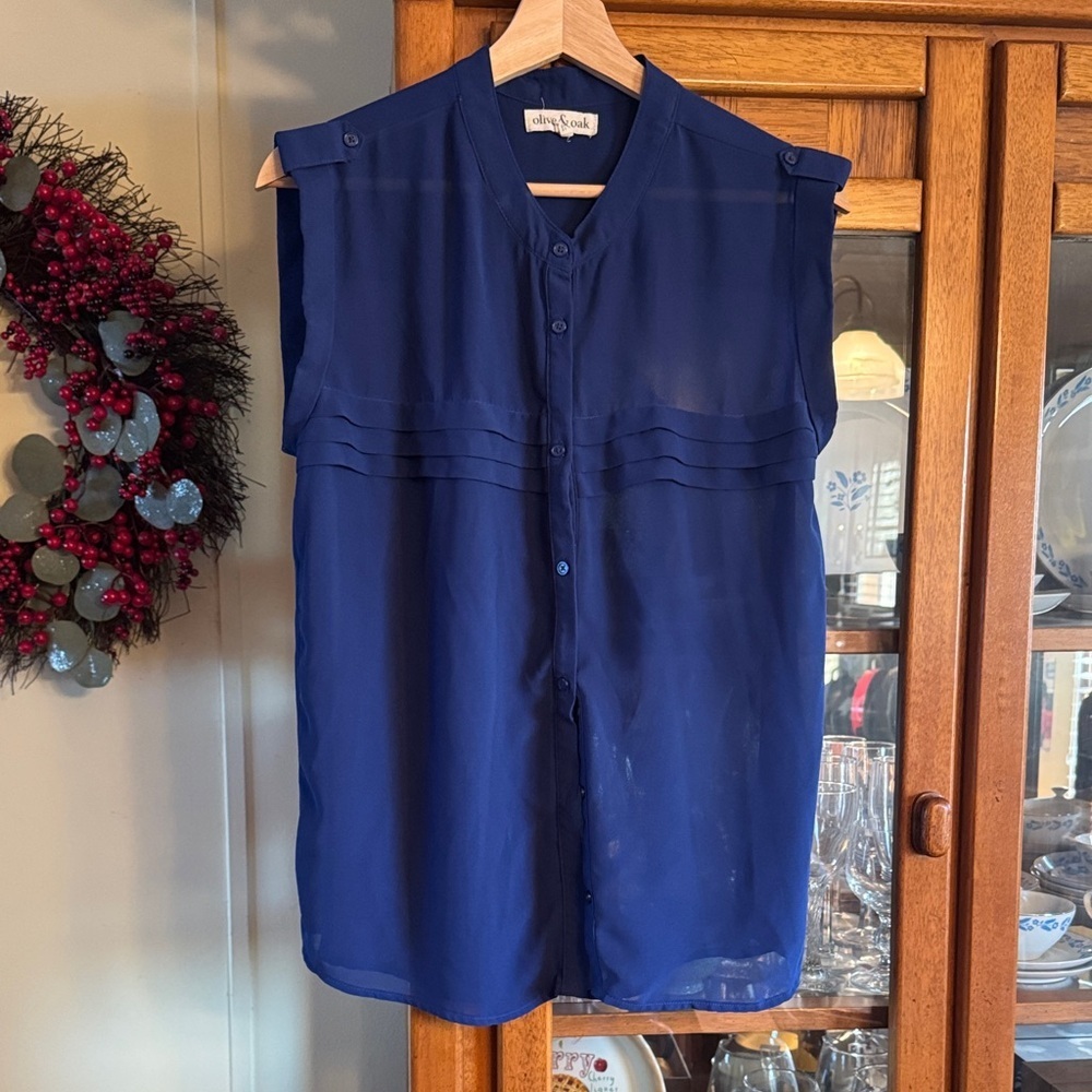Olive & Oak Navy Sleeveless Blouse Large